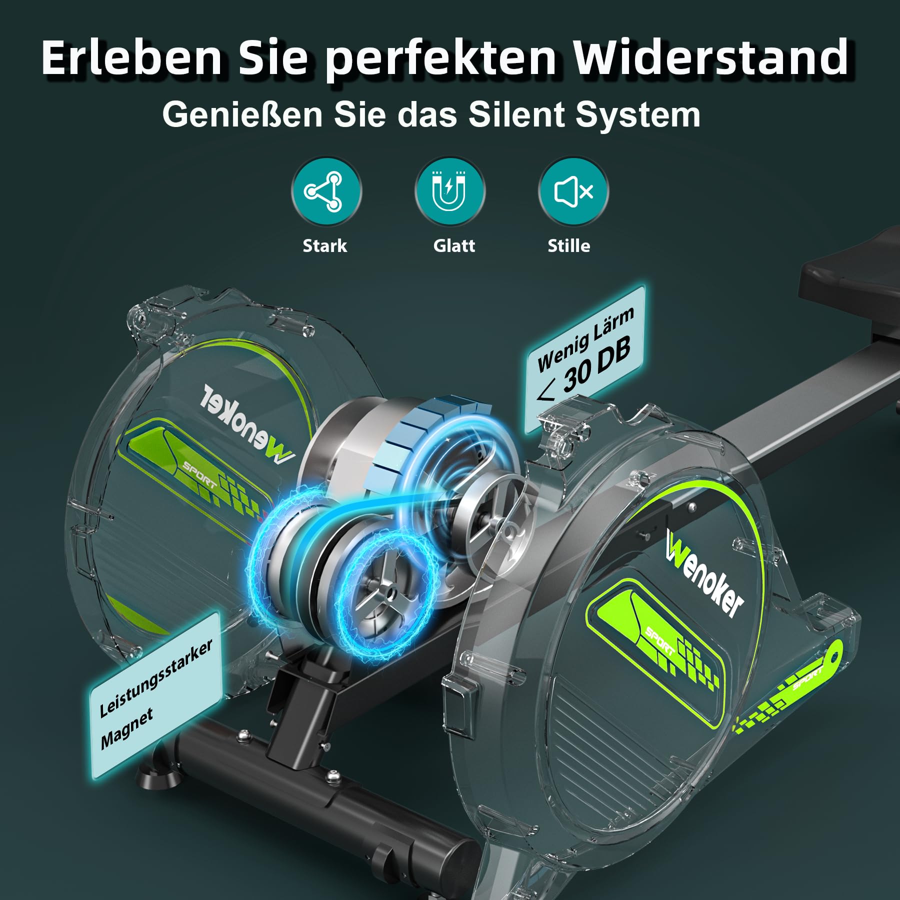 Wenoker Rudergerät mit Magnet-Fitnesstrainer, Rudergerät für Zuhause 16 Stufen Widerstand, Indoor-Gerät für das Home-Gym, Cardio-Trainingsgerät, 160 kg Kapazität mit LCD-Monitor