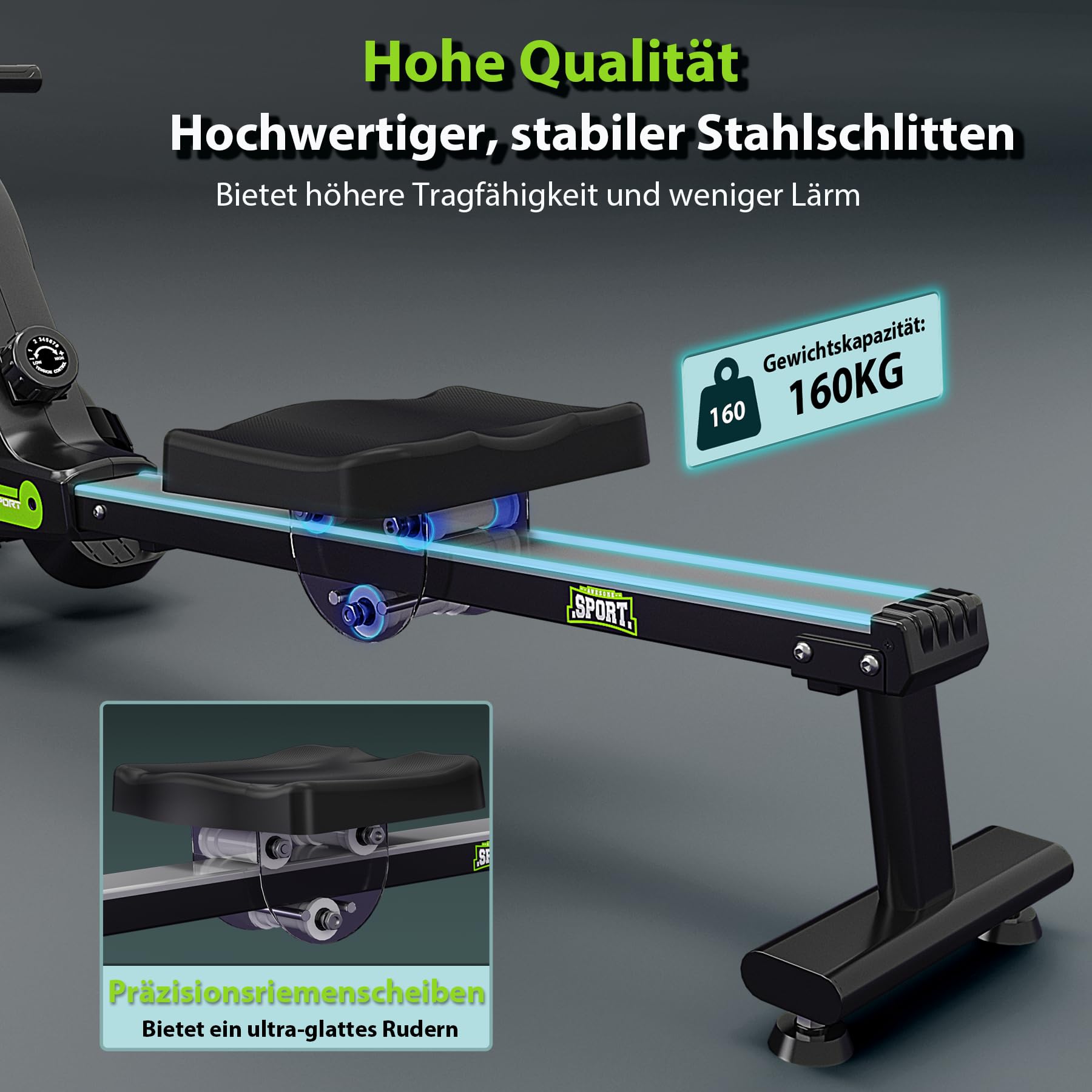 Wenoker Rudergerät mit Magnet-Fitnesstrainer, Rudergerät für Zuhause 16 Stufen Widerstand, Indoor-Gerät für das Home-Gym, Cardio-Trainingsgerät, 160 kg Kapazität mit LCD-Monitor