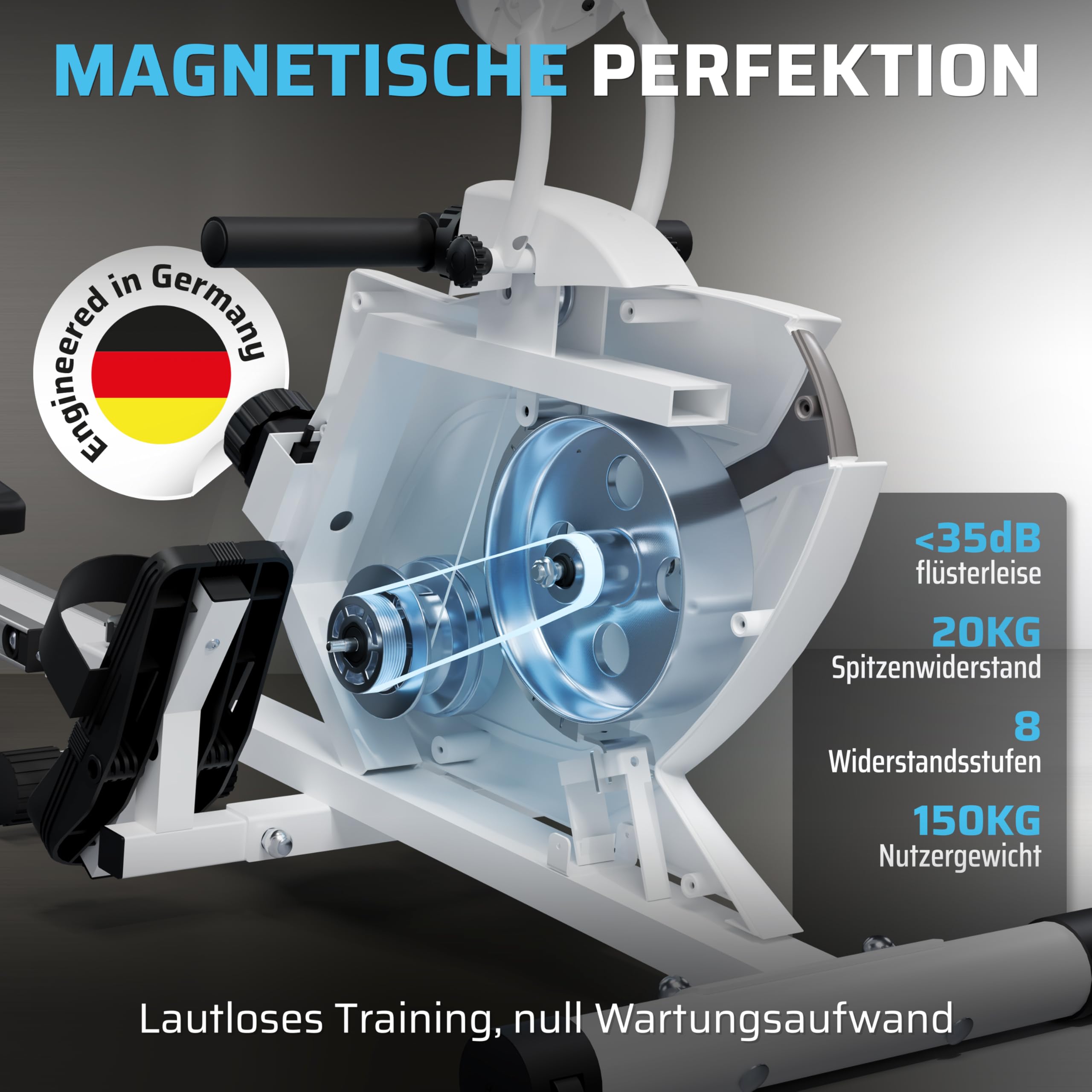 Rudergerät für zuhause klappbar - SportPlus Rudergerät klappbar extra leiser Magnetwiderstand - Rudermaschine für zuhause Kinomap - Rudergeräte Magnetwiderstand Trainingscomputer App Rowing Machine