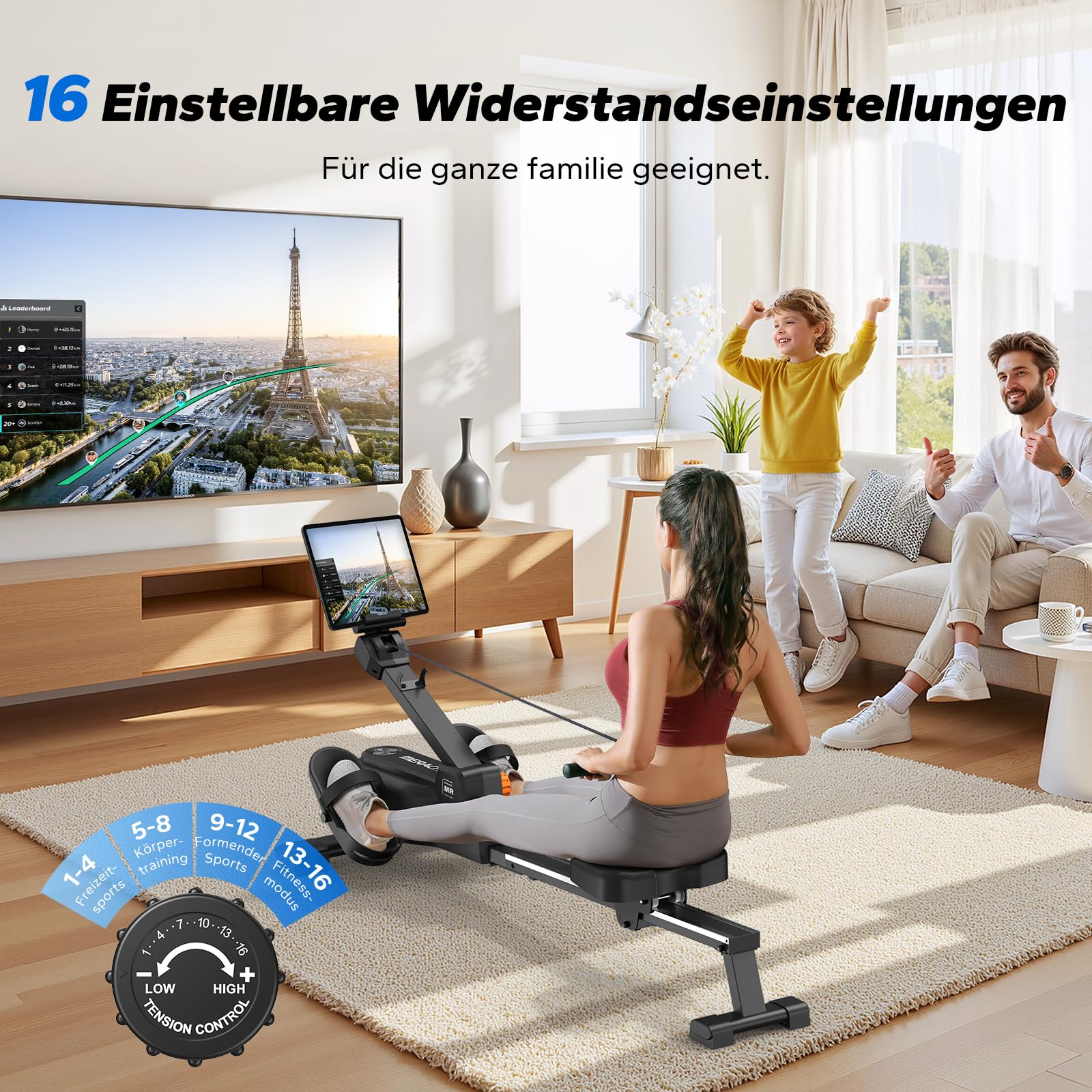 MERACH Rudergerät für zuhause mit Exklusiver Interaktiver APP-Karte und Spielen, Hai-ähnliches Aussehen, Intensives Rudererlebnis, Platzsparend, Geeignet für Ganzkörpertraining
