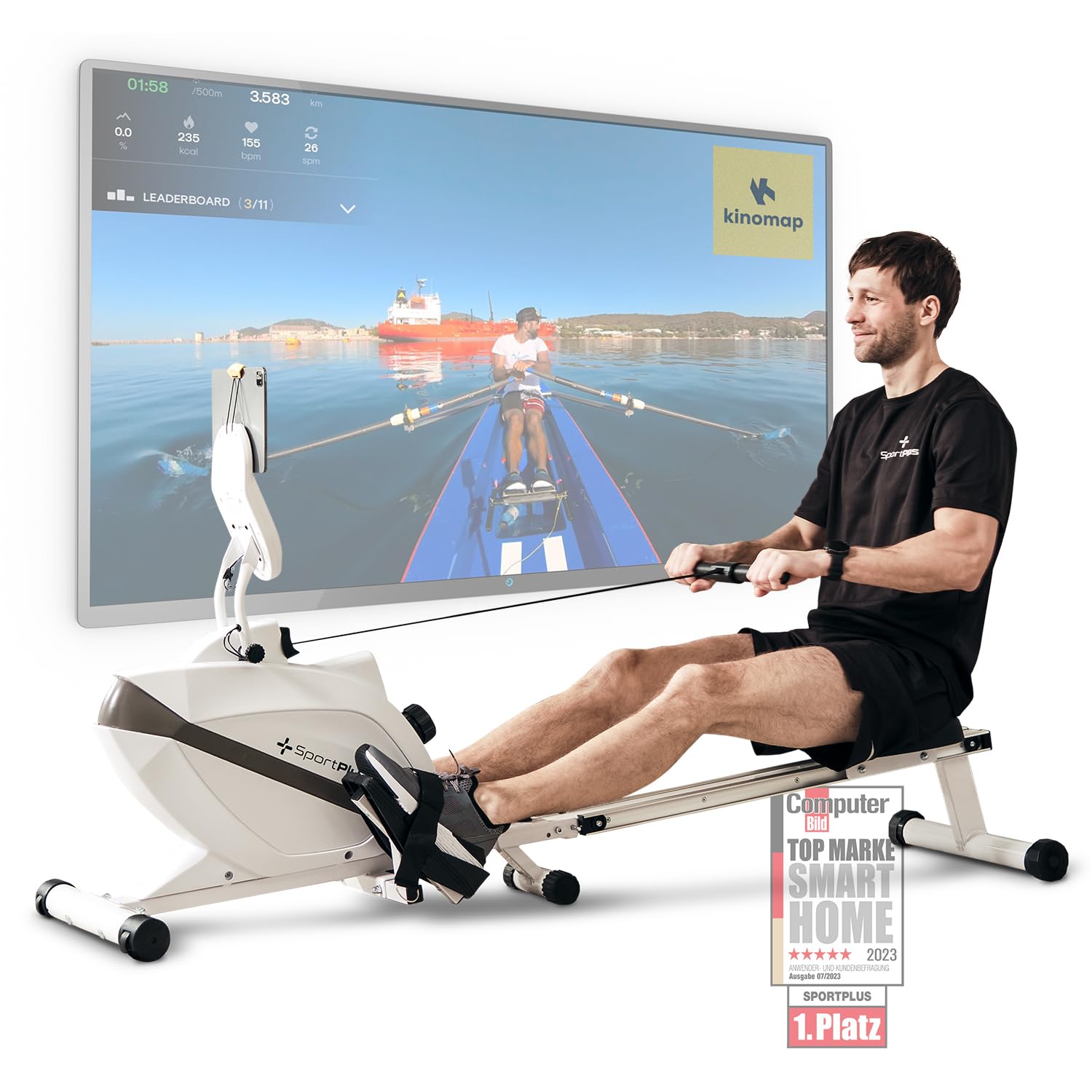 Rudergerät für zuhause klappbar - SportPlus Rudergerät klappbar extra leiser Magnetwiderstand - Rudermaschine für zuhause Kinomap - Rudergeräte Magnetwiderstand Trainingscomputer App Rowing Machine