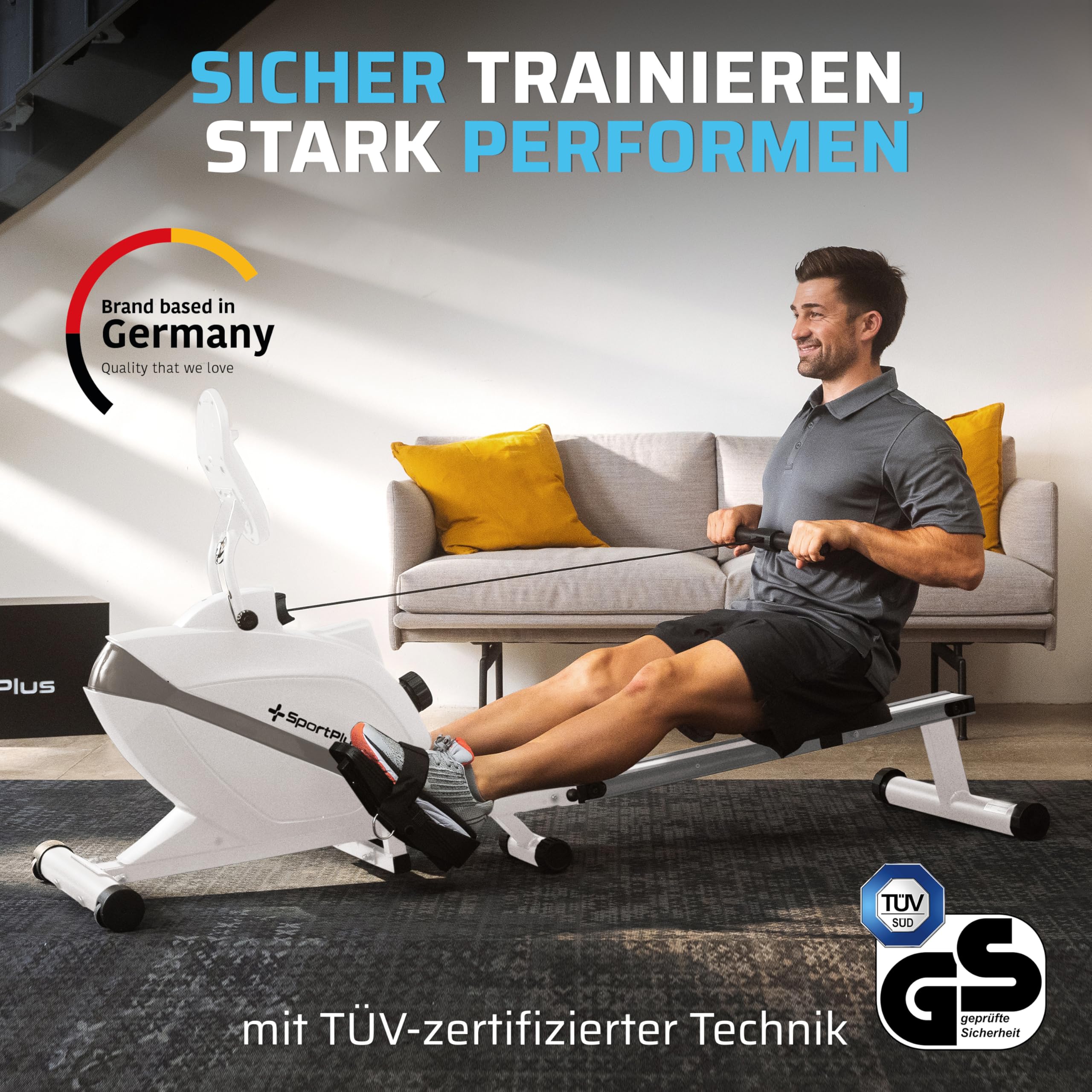 Rudergerät für zuhause klappbar - SportPlus Rudergerät klappbar extra leiser Magnetwiderstand - Rudermaschine für zuhause Kinomap - Rudergeräte Magnetwiderstand Trainingscomputer App Rowing Machine